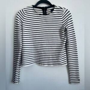 Zara Women Knit Striped Crewneck Sweater Long Split Sleeve Zip Small